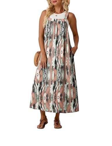 Lepunuo Overall Dress for Women Summer Adjustable Casual Cover Up - color: Camo Pink, size: Medium