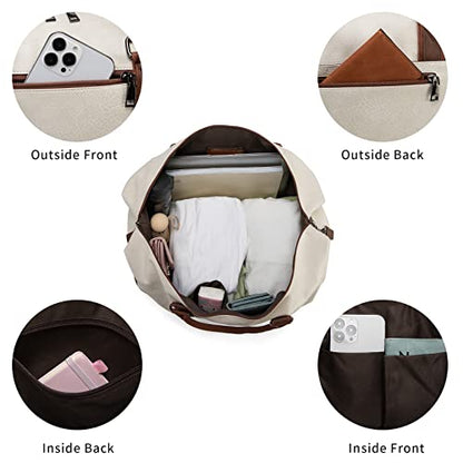 Weekender Overnight Bag Carry On Bag Travel Bag with Shoe Pouch - color: White