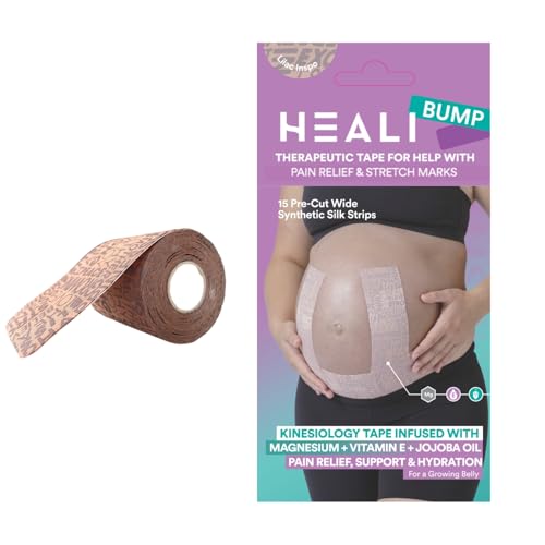 Heali Bump Kinesiology Tape, 15 Pre-Cut Wide Strips, Silk Belly Tape