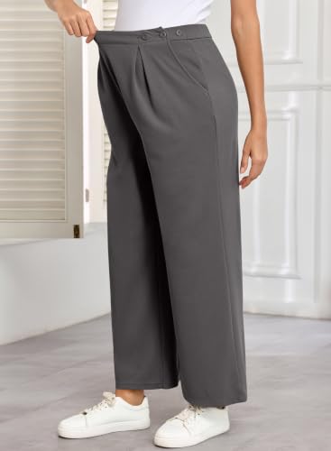 BLENCOT Maternity Pants Work Waffle Knit Wide Leg Pregnancy Trousers - color: Carbon Grey, size: XX-Large