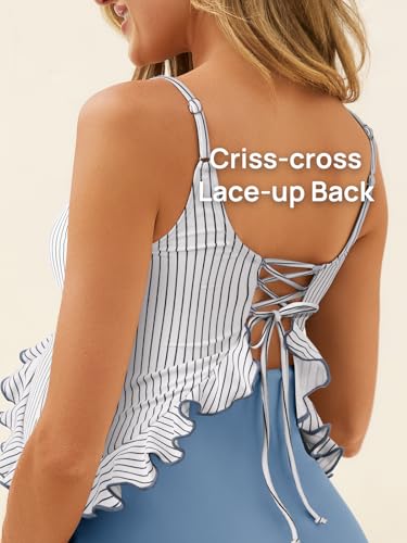 Summer Mae Maternity Swimsuit One Piece Ruffle Pregnancy Bathing Suit - color: Blue Stripe, size: X-Large
