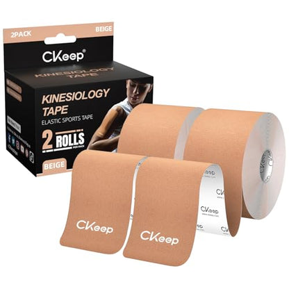 CKeep Kinesiology Tape, Uncut Premium Elastic Athletic Tape 2 Rolls, Beige - color: Beige, size: 2 Rolls