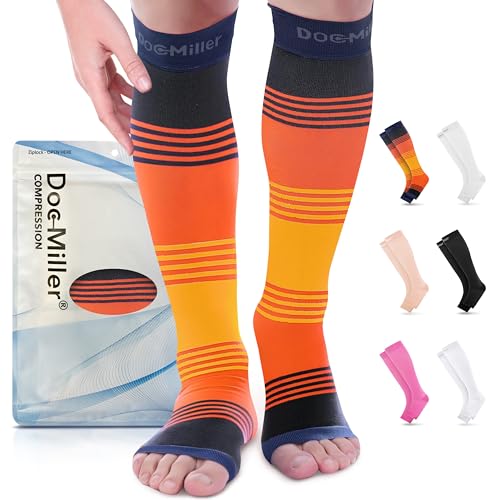 Doc Miller Open Toe Compression Socks 8-15 mmHg for Women & Men, 1 Pair - color: Sun Stripes, size: Large