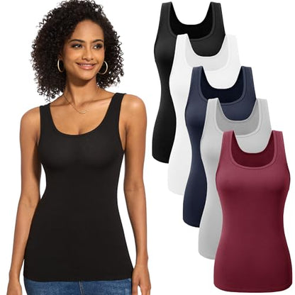 TVKSOM 5 Pack Basic Ribbed Tank Tops for Women Layering Undershirts - color: 5pack Dark Red,light Gray,navy,white,black, size: Small
