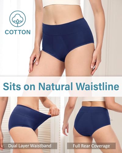 Neione Women's Period Underwear Heavy Flow, High-Waisted Cotton Full Briefs - color: Black, size: Large