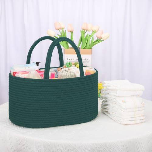 COMSE Large Cotton Rope Baby Diaper Caddy Organizer, Dark Green - color: Dark Green, size: Large