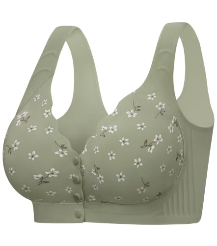 Wireless Front Close Bras for Women, Jelly Post Surgery Push Up Bralettes - color: Green, size: Large