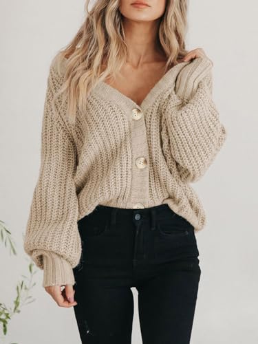 PRETTYGARDEN Women's Chunky Knit Open Front Cardigan Sweaters Fall Outfits - color: Apricot, size: X-Small