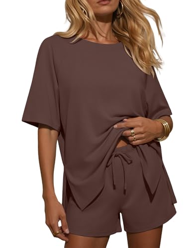 Ekouaer Womens Two Piece Sets Summer Lounge Set Matching Outfits - color: Brown, size: Small