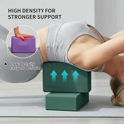 PROIRON Yoga Blocks, 2 Pack Supportive High Density Premium Eva Foam, Soft Non-Slip Surface with Curved Edges Stretch Blocks For Yoga, Pilates, Stretching - color: Pine Green