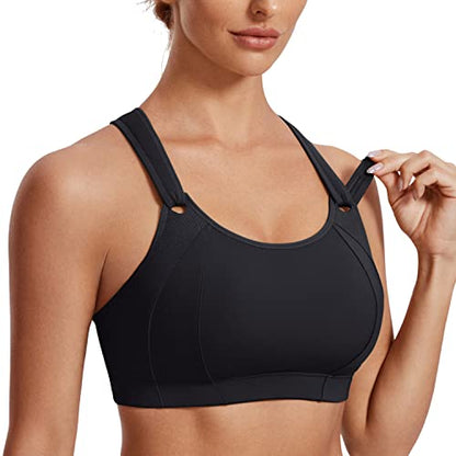SYROKAN Women's Sports Bra Front Adjustable Padded - color: Black, size: 34D