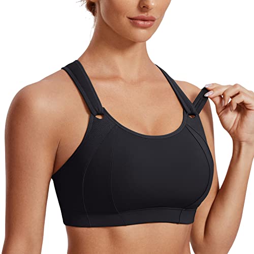 SYROKAN Women's Sports Bra Front Adjustable Padded - color: Black, size: 32E