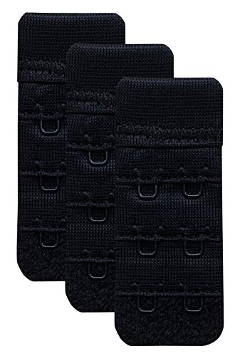 Women Pack of 3 Soft Comfortable 2 Hooks Bra Extender,2.4"x 1.5" - color: Black, 3/8 Inch Spacing