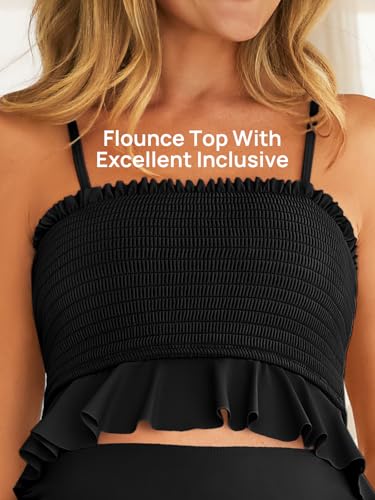 Summer Mae Maternity Swimsuit Ruffled Two Piece High Waist Bikini Swimwear - color: Black, size: Medium