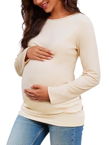Chuanqi Womens Maternity Shirt Fall Long Sleeve T-Shirts Pregnancy Clothes - color: A-apricot, size: Medium