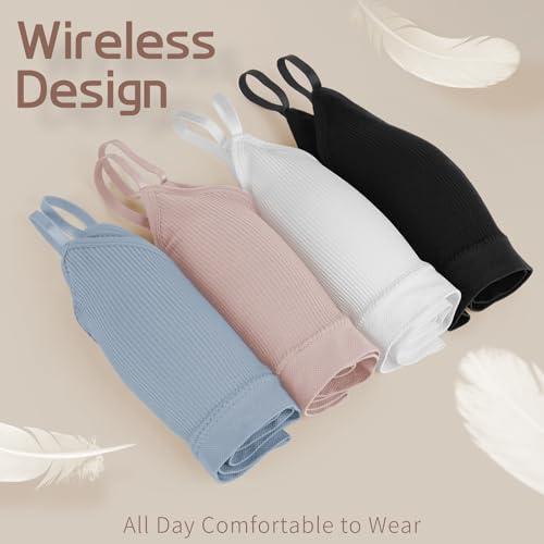 KCDDUMK 4 Pack Cami Bralettes for Women, Spaghetti Strap Sleep Bras - color: Black, White, Blue, Pink, size: Medium