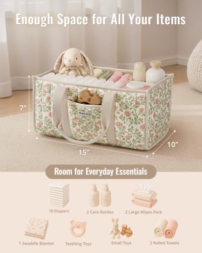 Blissful Diary Floral Diaper Caddy Organizer, Storage Basket, Tulip Garden - color: Tulip Garden
