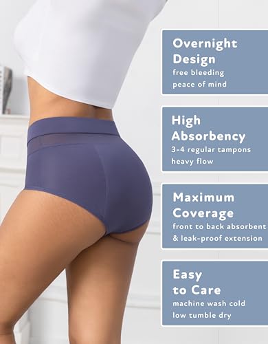 Goat Union Overnight Period Underwear for Women Heavy Flow, Leakproof Menstrual Panties Full Coverage - color: Iris, size: Medium