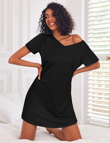 Ekouaer Cotton Nightgowns for Women 3 Pack Sleepshirts Tshirt Night Gown - color: Blak/Light Blue/Light Pink, size: Medium