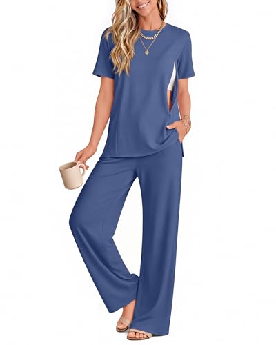 2Pc Postpartum Nursing Pajamas Set - color: Dark Blue, size: Medium