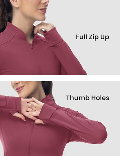 BGOWATU Women's Workout Athletic Jacket Zip Up Running Jackets Thumb Hole - color: Berry Red, size: X-Small