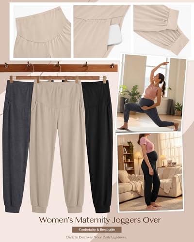 3 Pack Women's Maternity Pants - color: Apricot, Dark Heather Gray, Black, size: Small