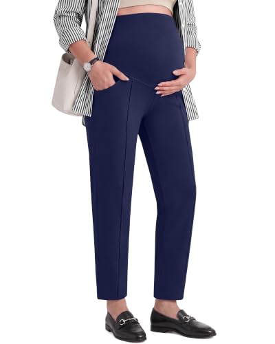 G4Free EverGoing Maternity Work Pants Tapered Ankle Pregnancy Trousers - color: Royal Blue, size: Medium