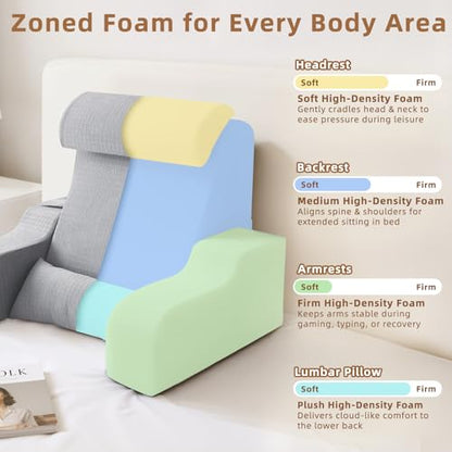 Foldable Reading Pillow for Sitting in Bed Adult, White/Grey, 19" - color: White/Grey-5pcs