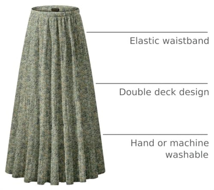 NASHALYLY Women's Chiffon Elastic High Waist Pleated A-Line Maxi Skirts - color: Green Floral B, size: Small
