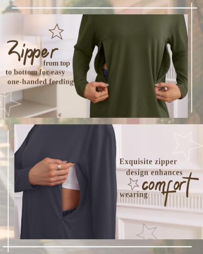 3 Pack Nursing Breastfeeding Tops - color: Army Green, Cement Gray, Black, size: Small