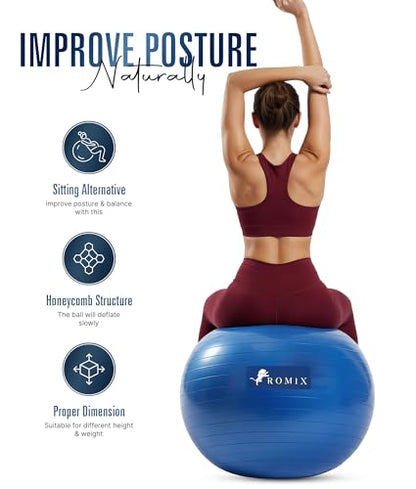 ROMIX Exercise Ball, Anti-Burst Yoga and Birthing Ball with Pump, Home Use - color: Blue