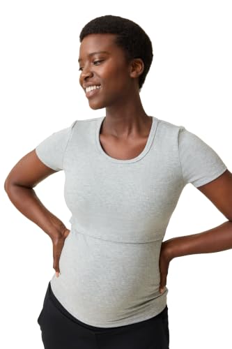 Kindred Bravely Essentials Ribbed Nursing T Shirt Maternity Crewneck 2 Pack - color: Black & Grey, size: Large