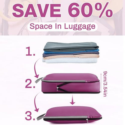 Hosuly 6 Pcs Compression Packing Cubes, 17.3 x 12.6'', Purple - color: Purple