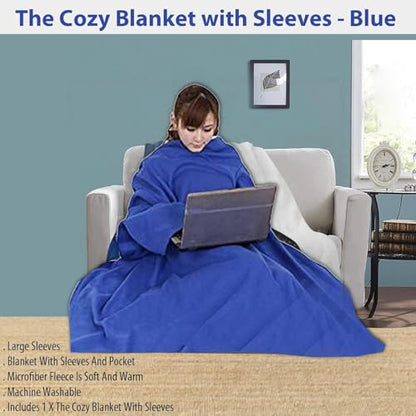 Warmie- Cozy Blanket with Sleeves- Soft Fleece Warm Handsfree Blanket Reading Surfing Internet Watching Tv Living Room Bedroom (Blue)