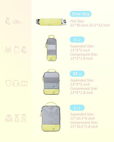 BAGSMART Compression Packing Cubes for Travel Essentials - color: Sunray Yellow, size: Set of 6