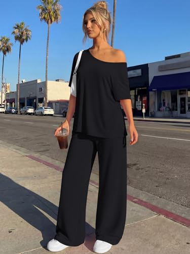 Trendy Queen Womens 2 Piece Lounge Sets Matching Comfy Outfits Clothing - color: Black, size: Medium