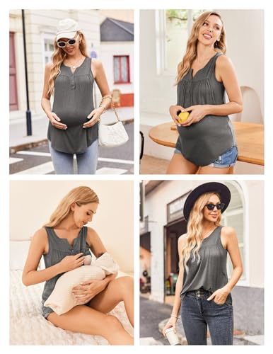 Womens Nursing Tank Tops Breastfeeding Summer Pregnancy Maternity Shirts - color: Black/Grey/Orange, size: Large