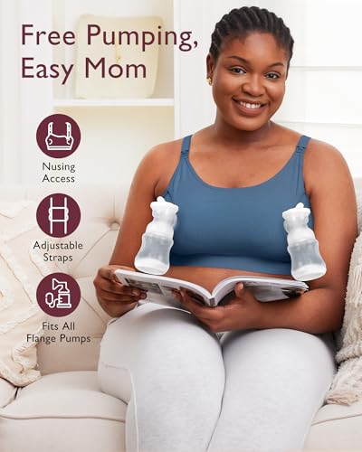 Momcozy Hands Free Pumping & Nursing Bra, Adjustable Cotton Breast Pump Bra - color: Blue, size: XX-Large