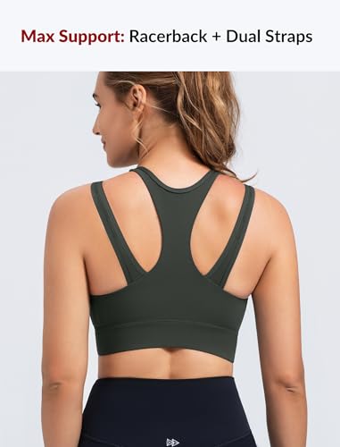 Yvette Front Closure Double Straps Sports Bra Running - color: Dark Green, size: (X-Large) D/DDD