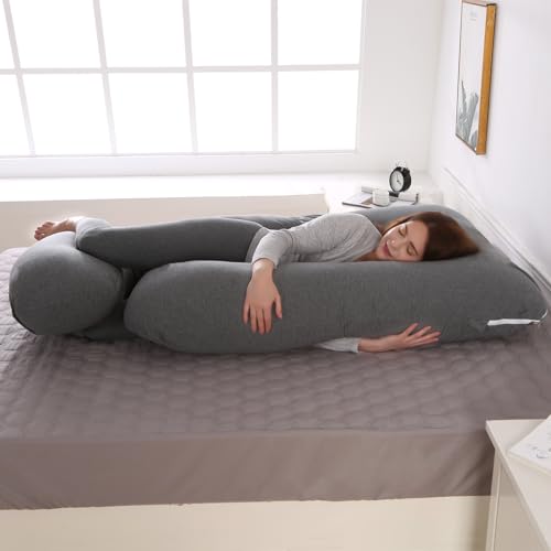 BATTOP Pregnancy Pillows for Sleeping- U Shaped Full Body Maternity Pillow, Pregnancy Pillow for Side Sleepers with Removable Cover, Supports Back, Hips, Belly & Legs (Black Grey) - color: Black Grey