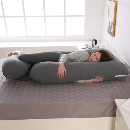 BATTOP Pregnancy Pillows for Sleeping- U Shaped Full Body Maternity Pillow, Pregnancy Pillow for Side Sleepers with Removable Cover, Supports Back, Hips, Belly & Legs (Black Grey) - color: Black Grey