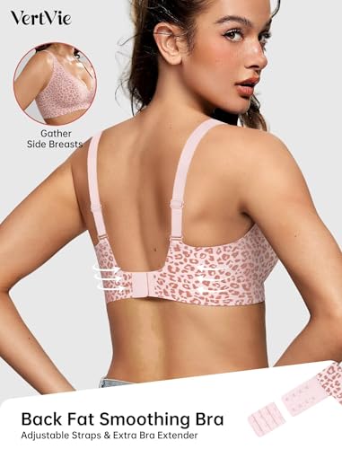 Vertvie Wireless Jelly Bras Push Up Plunge Seamless Supportive - color: Leopard Pink, size: XX-Large