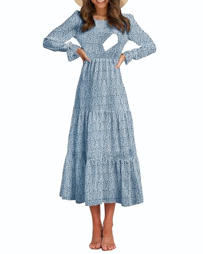 CzzzyL Women's Nursing Dress Smocked Bodice Ruched Midi with Pockets - color: Floralblue, size: Large