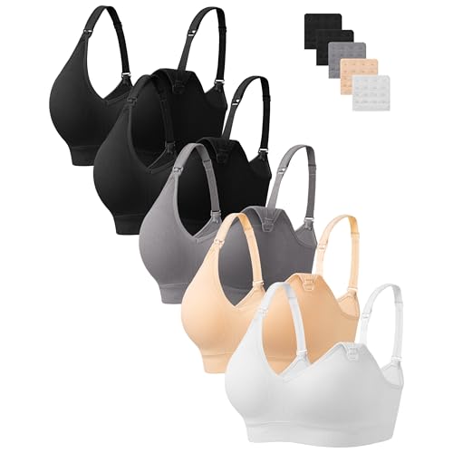 HBselect Nursing Bras for Breastfeeding 5Pack Women Maternity Bras - color: 5pack(black/Black/Grey/Nude/White), size: Medium