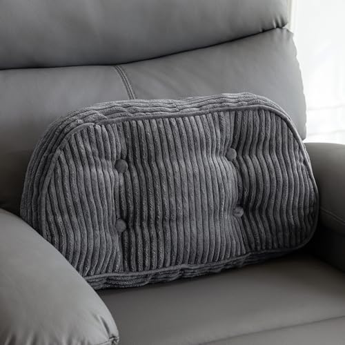 HIGOGOGO Lumbar Support Pillow for Recliner Chair/Accent Chair/Couch/Office Chair, Tufted Corduroy Back Support Cushion for Elderly, Recliner Cushions for Back Rest, Pain Relief, Reading, Dark Grey - color: Dark Grey, size: Large