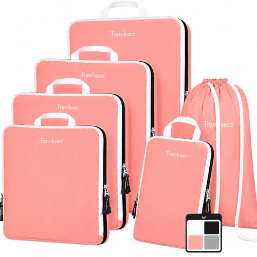 6 Set Large Compression Packing Cubes for travel. - color: Dusty pink