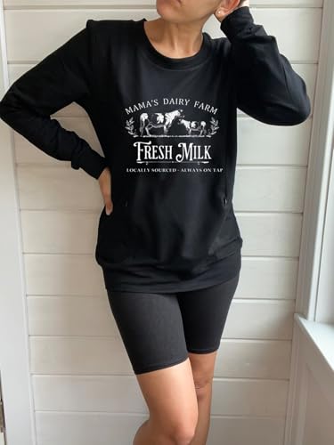 Women Hidden Zipper Nursing Sweatshirts Farm Fresh Mama's Milk Pullover Top - color: Black, size: X-Large