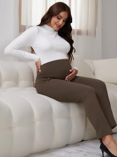 Maternity Work Pants Skinny Office Trousers - color: Brown, size: Medium