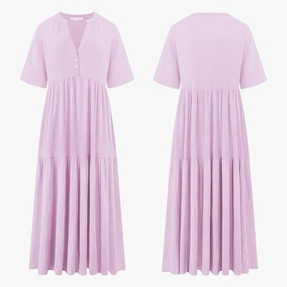 R.Vivimos Womens Summer Cotton Casual Flowy Maxi Dress - color: Lavender, size: Small