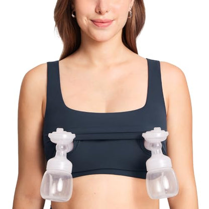 MOMANDA Longline Square Neck Pumping Bras - color: Twilight Blue, size: Medium